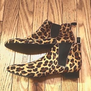 J. Crew brand leopard print calf hair booties.